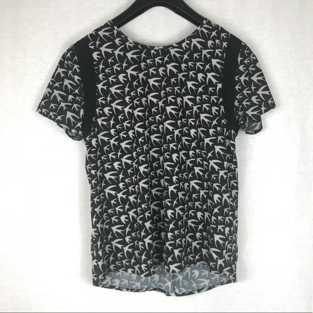 Noir Black And Beige Sparrow Bird Shirt Top
